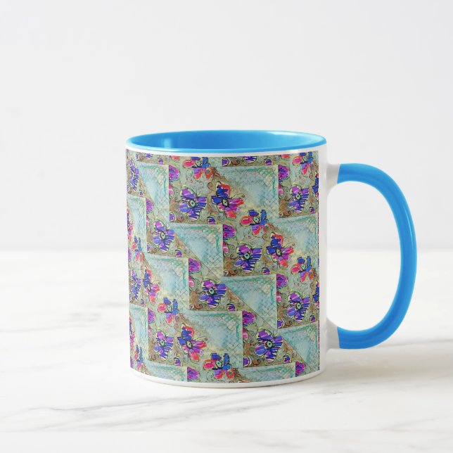 Taza Purple and Blue Flowers Squares Zigzags (Derecha)