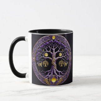 Taza Purple and Gold Tree of Life Mandala