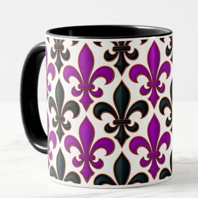 Taza Purple Black Baroque Fleur-de-lis Pattern Design  (Subido por el creador)