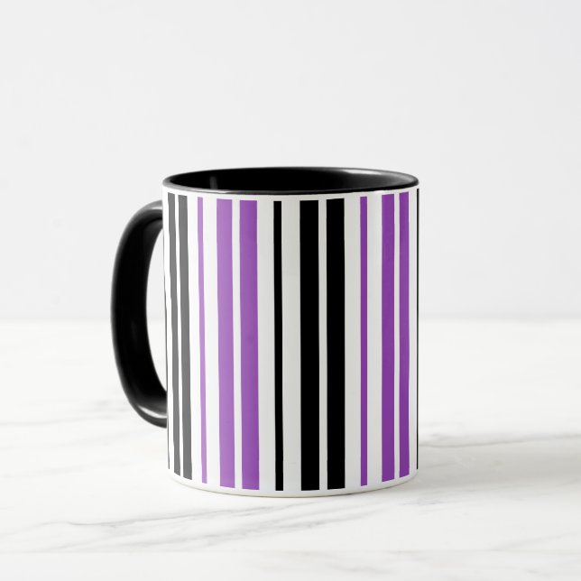 Taza Purple Black White Stripes Pattern Design  (Anverso izquierdo)