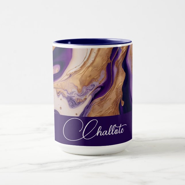 Taza Purple Gold Purpurina Marble Nombre personalizado (Centro)