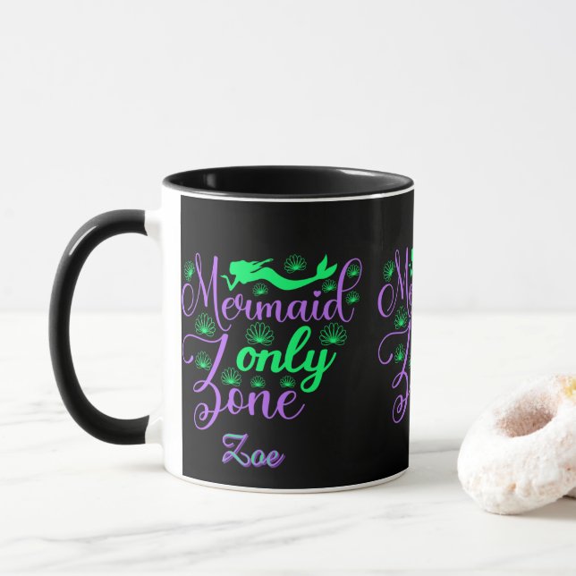 Taza Purple Green Mermaid Script Zone Script (Con donut)