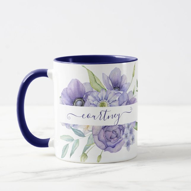 Taza Púrpura acuarela floral personalizada (Izquierda)