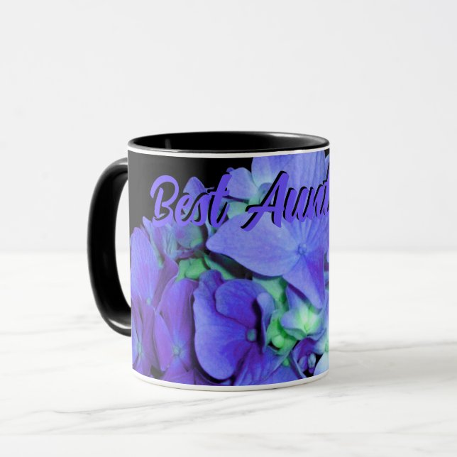 Taza Púrpura azul Hydrangeas flores púrpura, mejor tía (Anverso izquierdo)