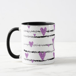 Taza Púrpura corazones rayas negras blanco monograma