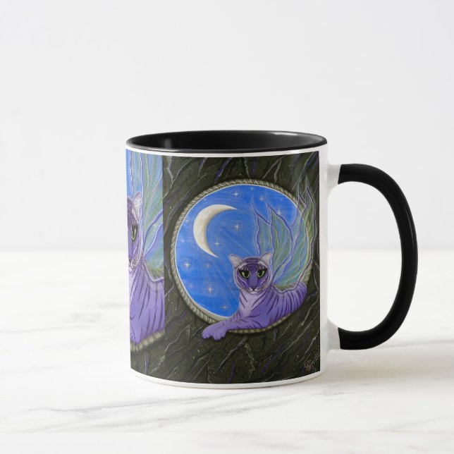 Taza púrpura del arte del gato de la fantasía del (Derecha)