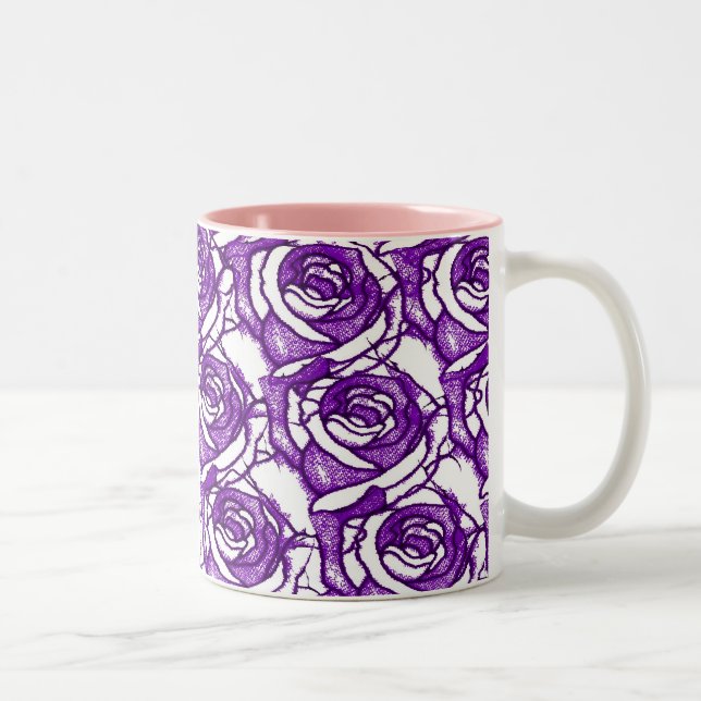 Taza púrpura del diseño de los rosas (Derecha)