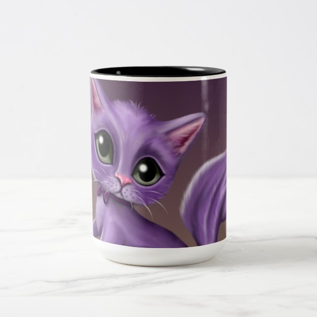 Taza púrpura del Dos-Tono del gatito (Centro)