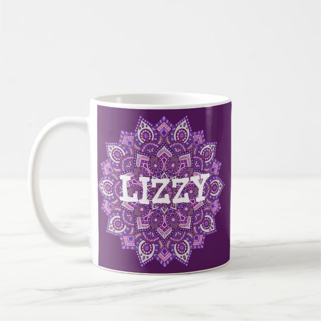 Taza púrpura personalizada de la mandala (Izquierda)