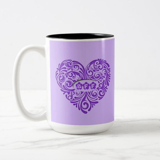 Taza púrpura personalizada del corazón de BFF (Izquierda)