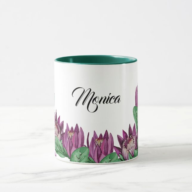 Taza Púrpura Rosa King Protea Watercolor Pintado a mano (Centro)