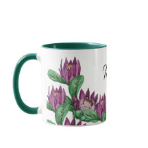 Púrpura Rosa King Protea Watercolor Pintado a mano