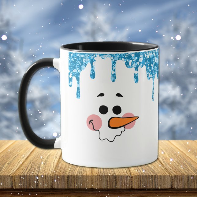 Taza Purpurina azul gotea en vacaciones de Snowman Face (Subido por el creador)