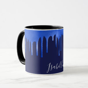 Taza Purpurina azul real de la marina gotea nombre guió