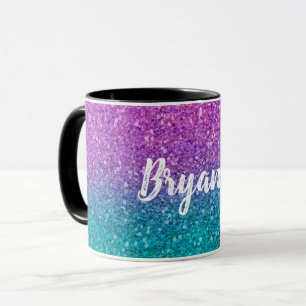 Taza Purpurina Brillante Rosa Turquesa Azul y Morado