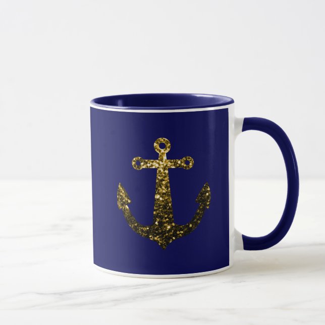 Taza Purpurina chispeante dorado Anchor azul marino (Derecha)