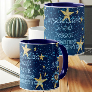 Taza Purpurina de Año Nuevo esparcido azul Fiesta flora