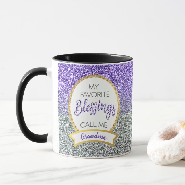 Taza Purpurina de bendiciones favoritas de la abuela pú (Con donut)