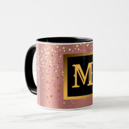 Taza Purpurina de lujo Gold Pink Stars Monogrammed