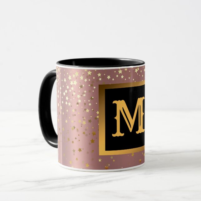 Taza Purpurina de lujo Gold Pink Stars Monogrammed (Anverso izquierdo)