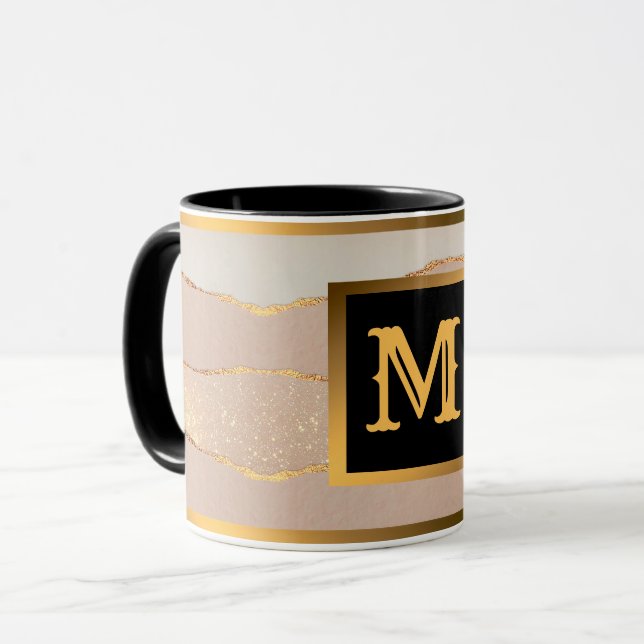 Taza Purpurina de lujo Rosa Gold Monogrammed (Anverso izquierdo)