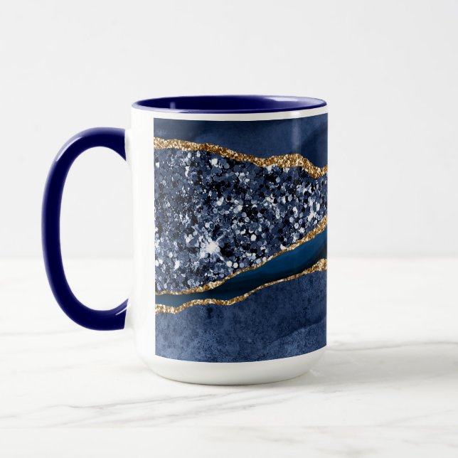 Taza Purpurina de oro azul Agate Marble Elegant Moderno (Izquierda)