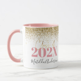 Taza purpurina de oro rosa graduación guión elegante