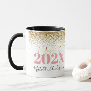 Taza purpurina de oro rosa graduación guión elegante