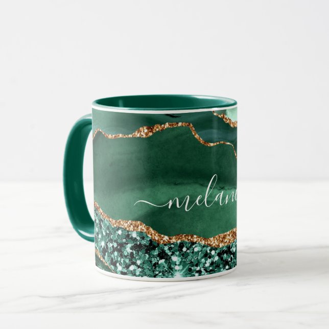 Taza Purpurina de oro verde esmeralda Marble Custom Nam (Anverso izquierdo)