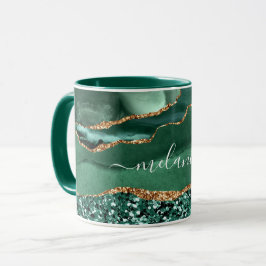 Taza Purpurina de oro verde Marble Mug con nombre perso