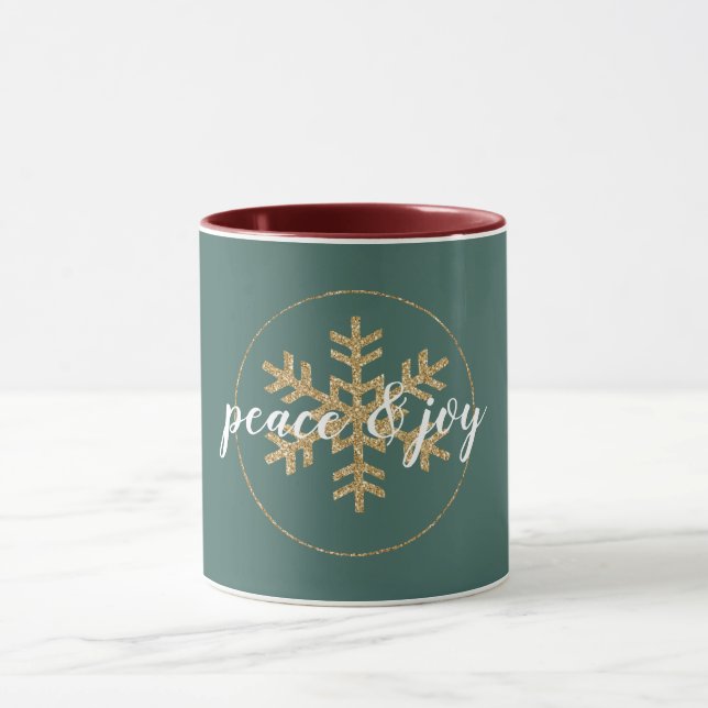 Taza Purpurina de oro verde pino copo de nieve (Centro)