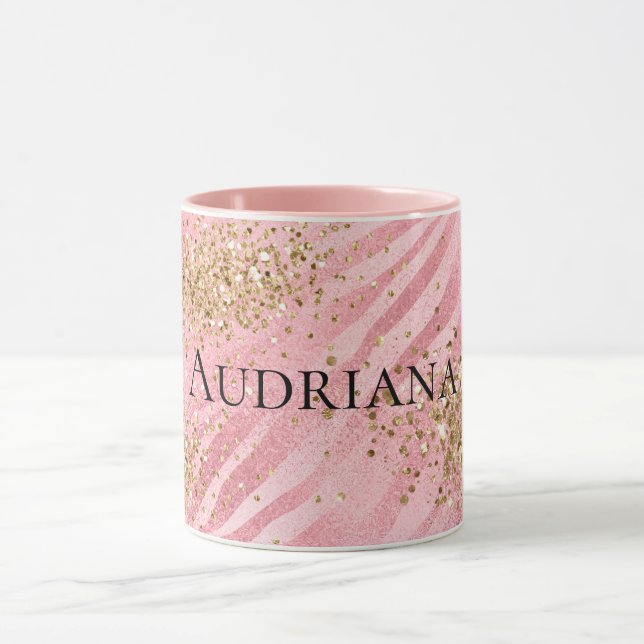Taza Purpurina Glitzy de oro de cebra rosa (Centro)