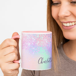 Taza Purpurina púrpura rosa polvo holográfico nombre sc
