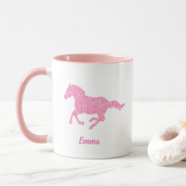 Taza Purpurina Rosa Caballo Niña Pequeña Nombre Animal