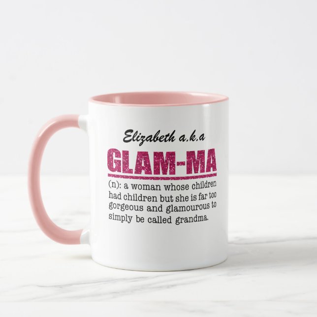 Taza Purpurina Rosa Caliente Faux Glam-Mamáes (Izquierda)