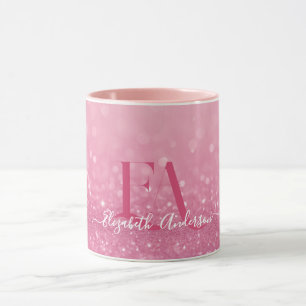 Taza Purpurina rosa Mug con iniciales y nombre Personal