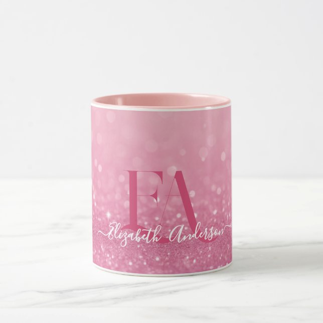 Taza Purpurina rosa Mug con iniciales y nombre Personal (Centro)