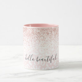 Taza Purpurina rosa Rubor Sparkle White Leopard Print