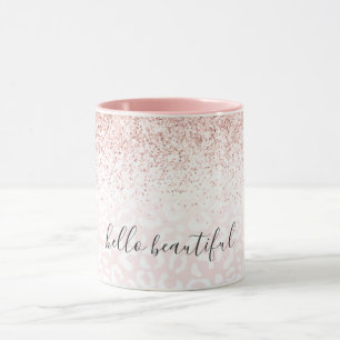 Taza Purpurina rosa Rubor Sparkle White Leopard Print