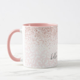 Taza Purpurina rosa Rubor Sparkle White Leopard Print 