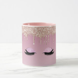Taza Purpurina rosado goteo café tazón - espuma y estil