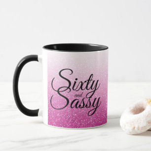 Taza Purpurina rosado Ombre 60 y 60.o cumpleaños