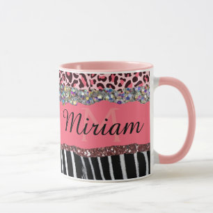 Taza Purpurina rosado súper canto de impresión de leopa