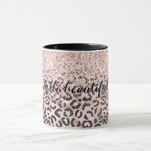 Taza Purpurina Rubor de impresión de leopardo rosa neg
