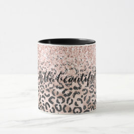Taza Purpurina Rubor de impresión de leopardo rosa negr