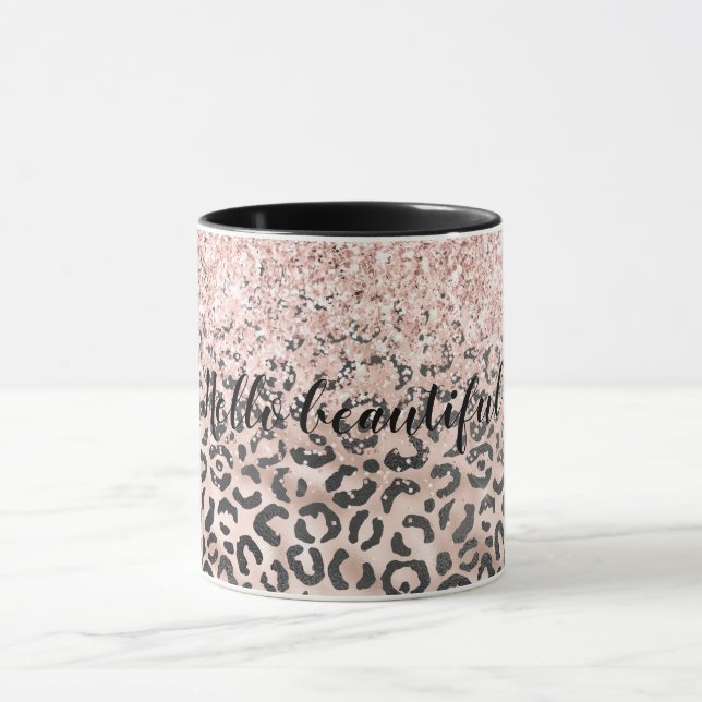 Taza Purpurina Rubor de impresión de leopardo rosa negr (Centro)
