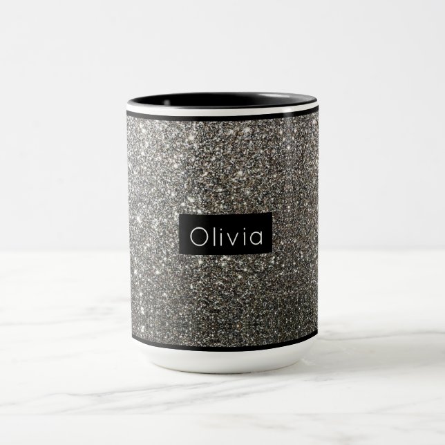 Taza Purpurina Silver Sparkle con nombre personalizado (Centro)