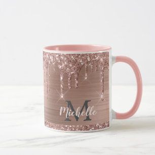 Taza Purpurinas Rubor Rosa Gold Monogramado
