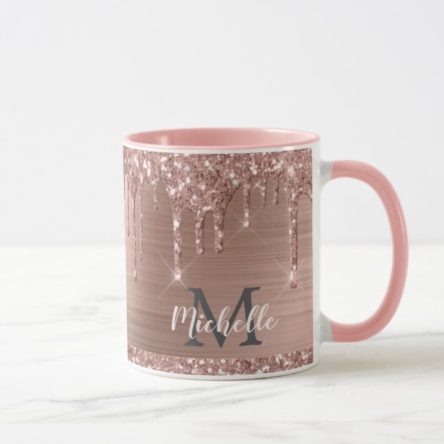 Taza Purpurinas Rubor Rosa Gold Monogramado (Derecha)