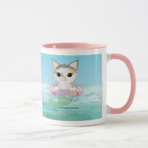 Taza Purrmaid lindo con un anillo de la natación